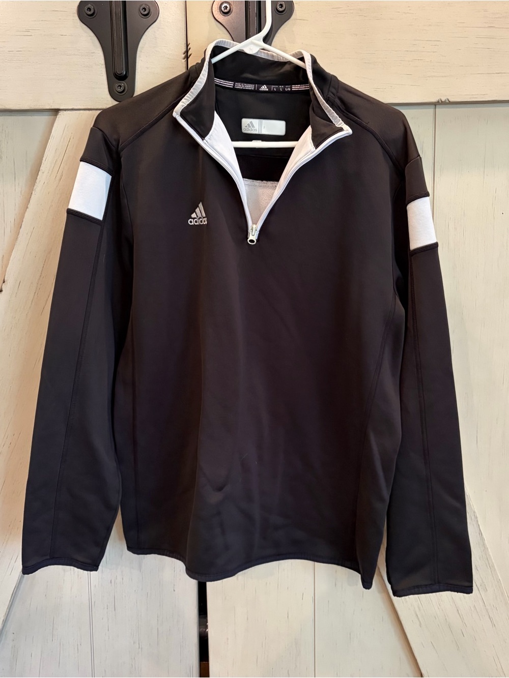adidas Black Performance Quarter-Zip Jacket with White Trim Size Large